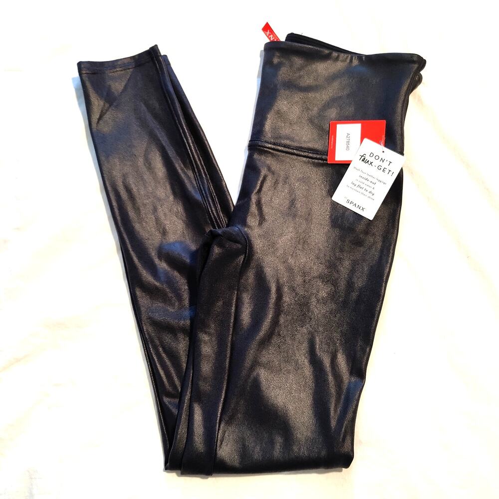 Spanx Faux Leather Leggings M High Rise Shaping Black A278540 NWT